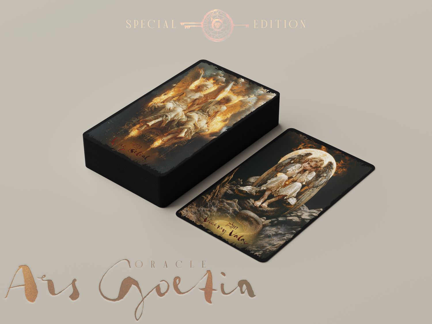 Special edition Oracle ARS GOETIA packaging with artistic design on a beige background