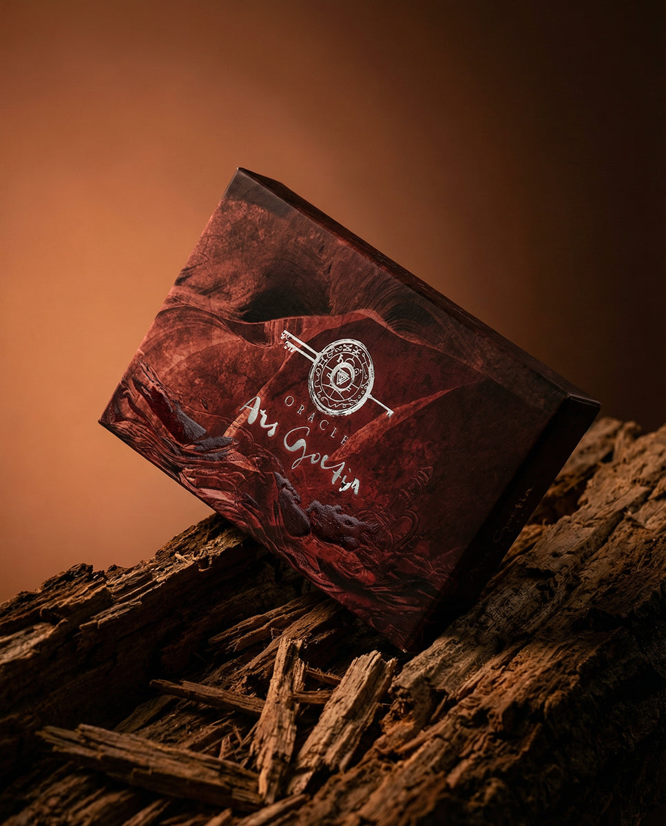 Red leather wallet with a brand logo on a wooden surface