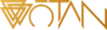 Gold logo with stylized text on a white background