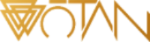 Gold logo with stylized text on a white background