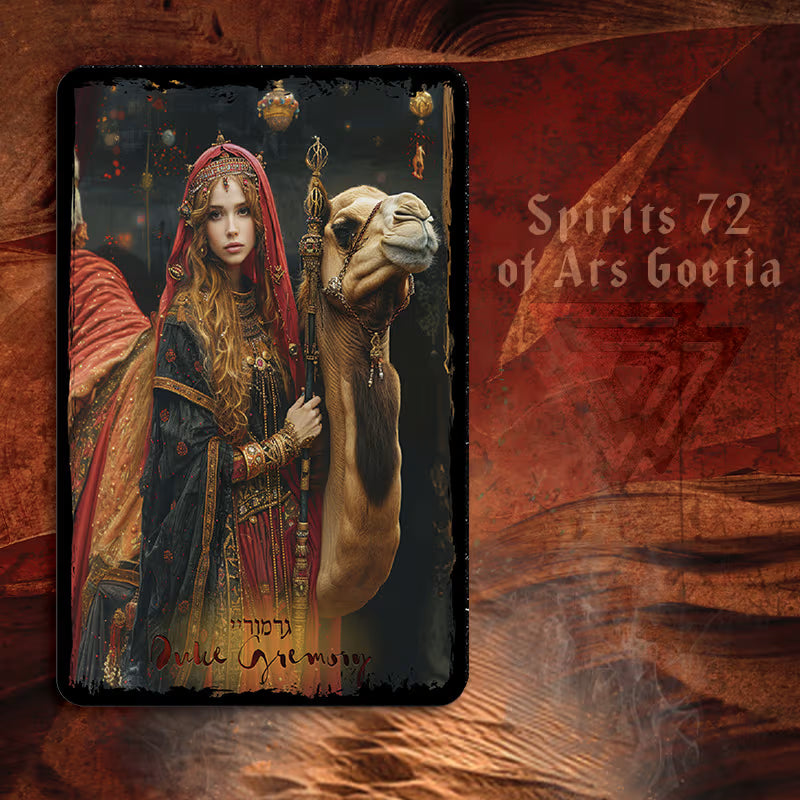 Card featuring a woman and camel with &
